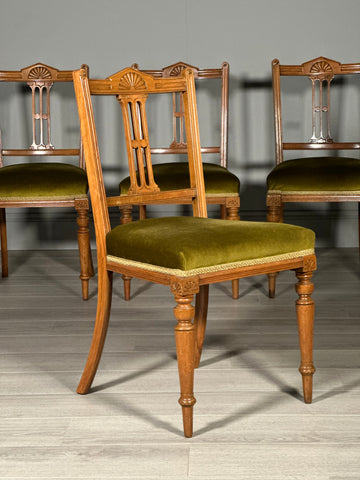 A Set Of 4 Satin Walnut Aesthetic Movement Dining Chairs c.1900