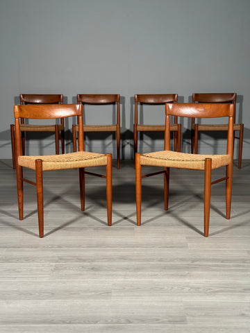 Set Of 6 H.W. Klein Teak And Paper Cord Dining Chairs By Bramin