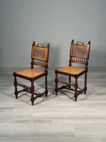 A Pair Of 19th Century Oak Rattan Side Chairs