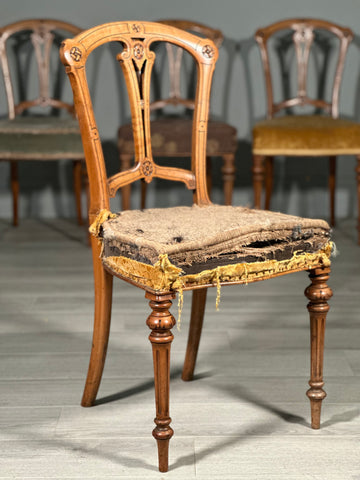 Set Of 4 19th Century Birds Eye Maple Aesthetic Movement Dining Chairs C.1870