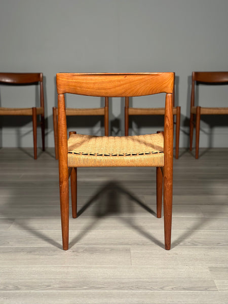 Set Of 6 H.W. Klein Teak And Paper Cord Dining Chairs By Bramin