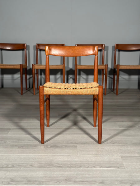 Set Of 6 H.W. Klein Teak And Paper Cord Dining Chairs By Bramin