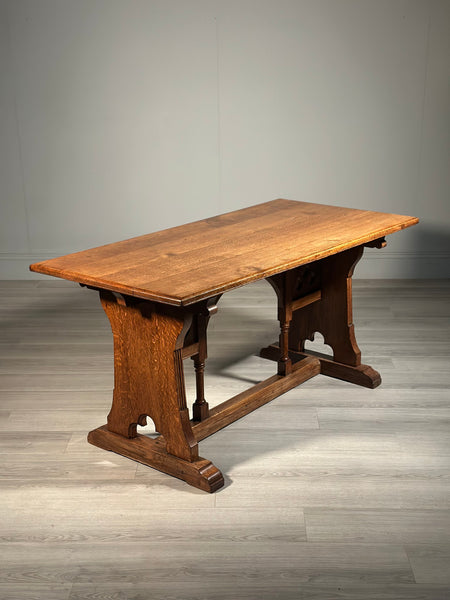 Light Oak Arts And Crafts Gothic Dining Table C.1890