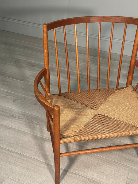 His And Hers Oak & Papercord J82 Armchairs By Jørgen Bækmark For Fdb Møbler 1960s