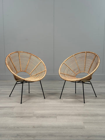 A Pair Of Italian Rattan Lounge Chairs c.1970