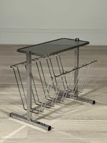 1970’s Chrome And Smoked Glass Magazine Rack