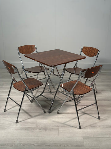 Vintage Chinese Folding Table And Set Of 4 Chairs C.1970