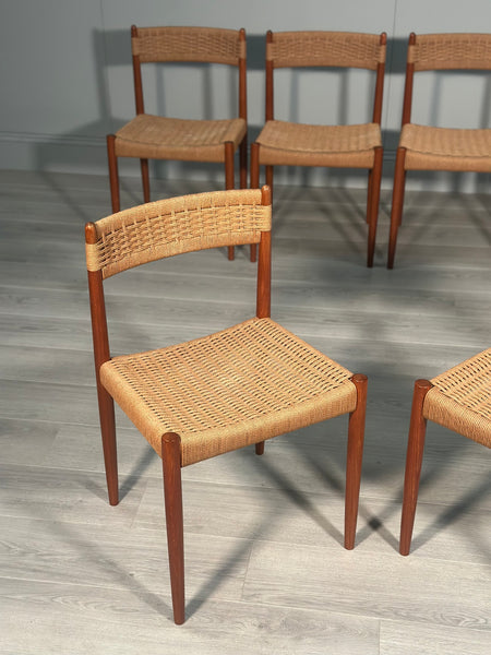 Set of 6 Danish Teak & Papercord Dining Chairs