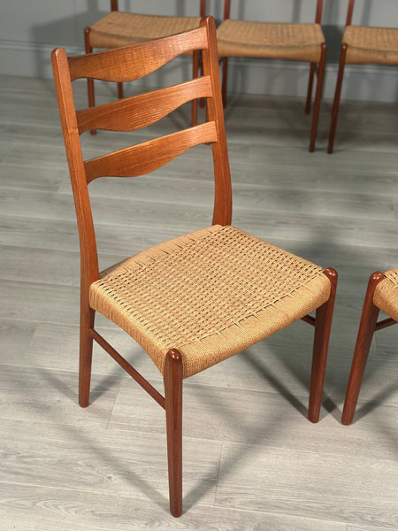 A Set Of 6 Danish Teak Paper cord Dining Chairs By Arne Wahl Iversen