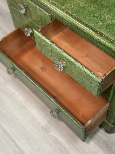 19th Century Pine Chest Of Drawer’s In Green Scumble Paint