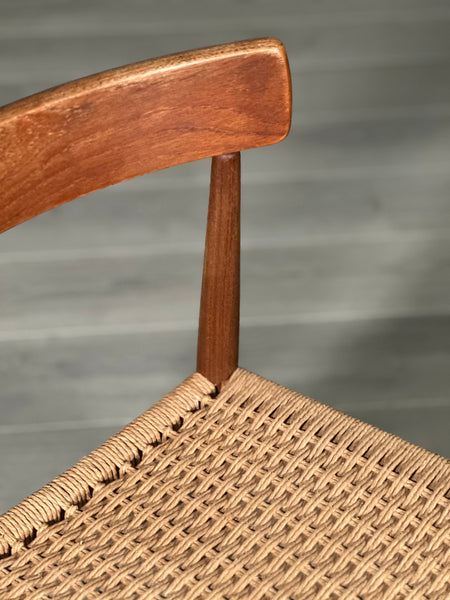 Set of 6 Danish Teak And Paper Cord Dining Chairs Designed By Arne Hovmand Olsen For Mogens Kold