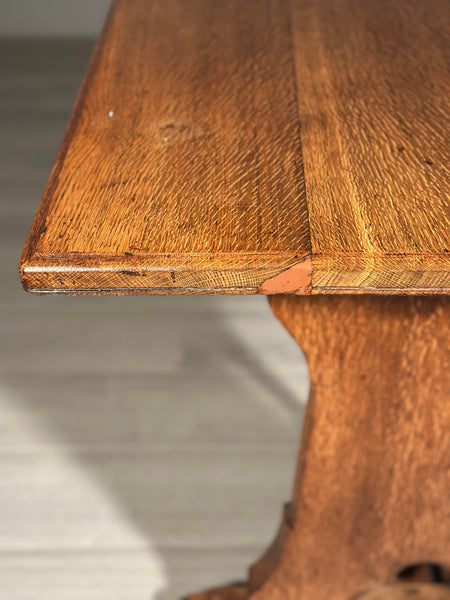 Light Oak Arts And Crafts Gothic Dining Table C.1890