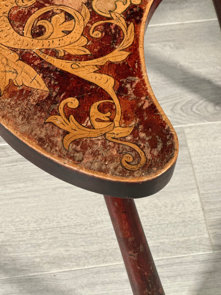 Antique 3 Legged Stool With Poker Work Top
