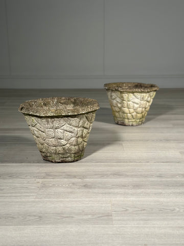Pair Of Vintage Weathered Composite Stone Planters