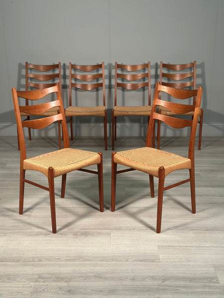 A Set Of 6 Danish Teak Paper cord Dining Chairs By Arne Wahl Iversen