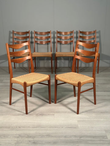 A Set Of 6 Danish Teak Paper cord Dining Chairs By Arne Wahl Iversen