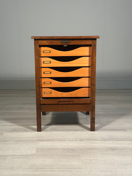 Vintage Oak Tambour Door Filing Cabinet c.1960