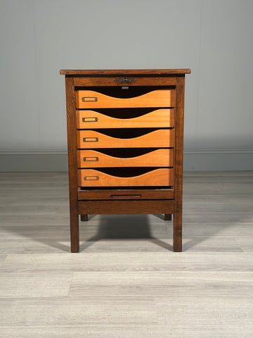 Vintage Oak Tambour Door Filing Cabinet c.1960