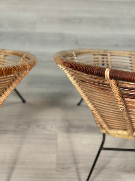 A Pair Of Italian Rattan Lounge Chairs c.1970