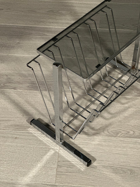 1970’s Chrome And Smoked Glass Magazine Rack