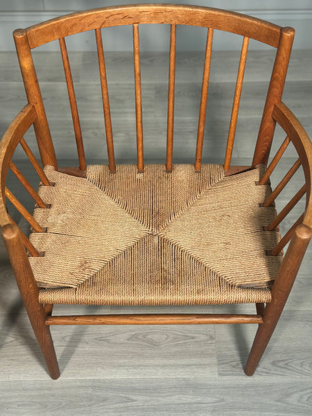 His And Hers Oak & Papercord J82 Armchairs By Jørgen Bækmark For Fdb Møbler 1960s