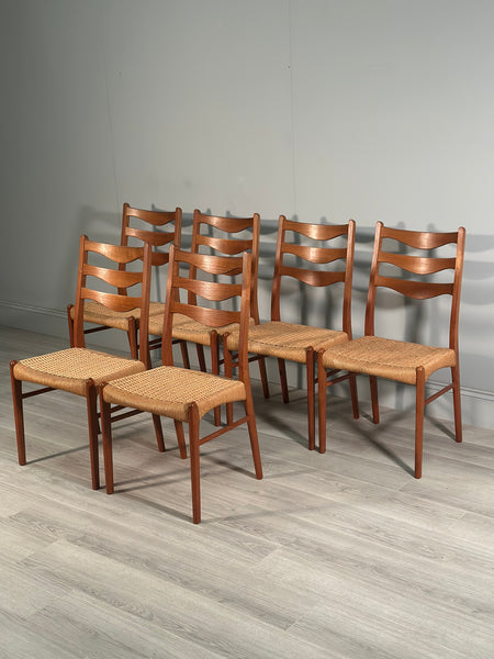 A Set Of 6 Danish Teak Paper cord Dining Chairs By Arne Wahl Iversen