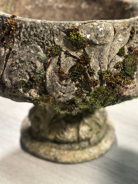 Pair Of Antique Weathered Composite Stone Urns