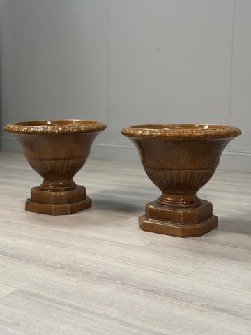 Large Pair Of Antique Salt Glazed Garden Urns