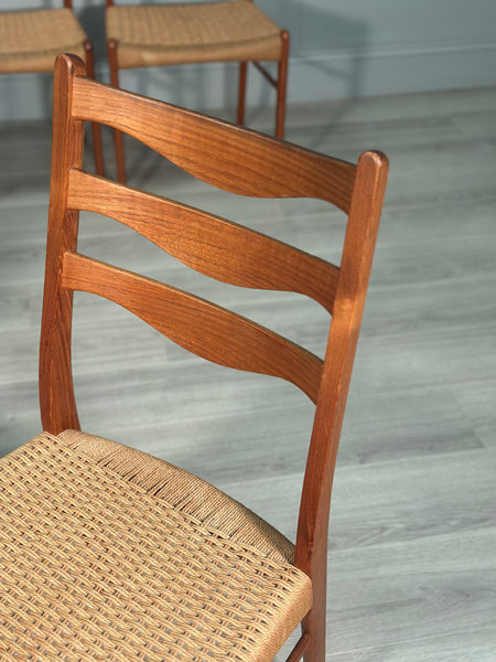A Set Of 6 Danish Teak Paper cord Dining Chairs By Arne Wahl Iversen