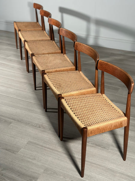 Set of 6 Danish Teak And Paper Cord Dining Chairs Designed By Arne Hovmand Olsen For Mogens Kold