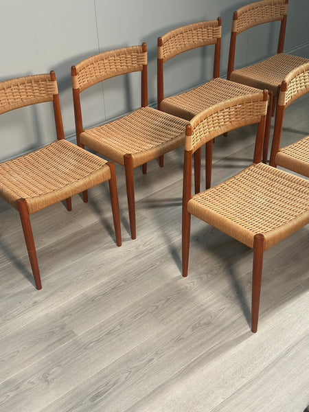 Set of 6 Danish Teak & Papercord Dining Chairs