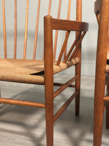 His And Hers Oak & Papercord J82 Armchairs By Jørgen Bækmark For Fdb Møbler 1960s