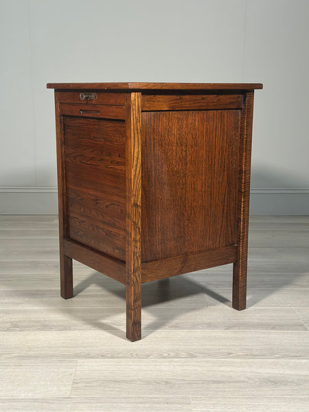 Vintage Oak Tambour Door Filing Cabinet c.1960