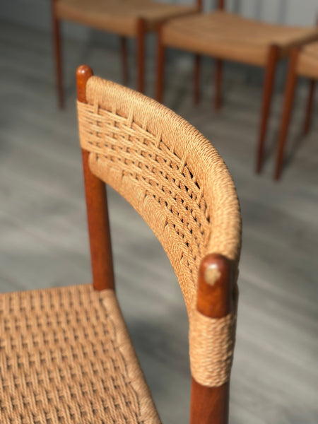 Set of 6 Danish Teak & Papercord Dining Chairs