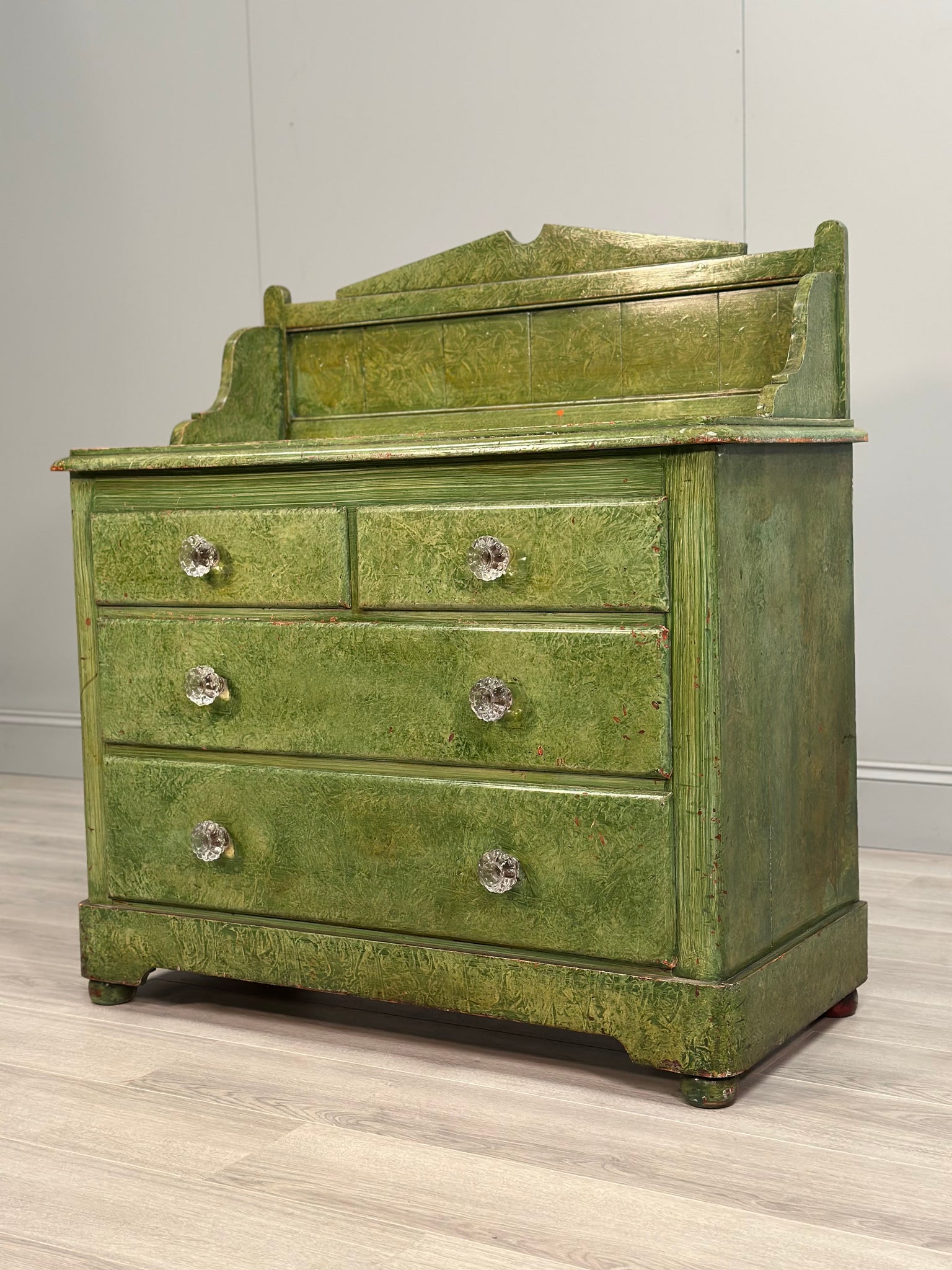 19th Century Pine Chest Of Drawer’s In Green Scumble Paint