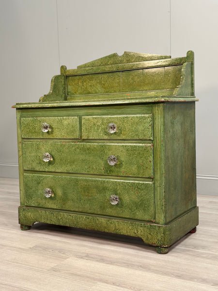 19th Century Pine Chest Of Drawer’s In Green Scumble Paint