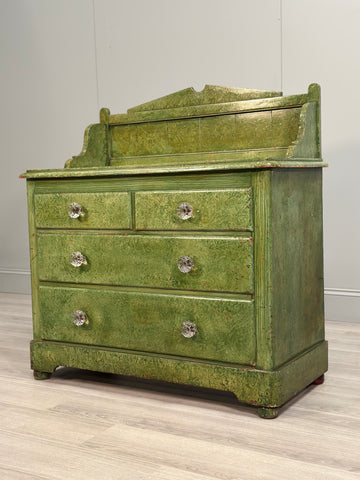 19th Century Pine Chest Of Drawer’s In Green Scumble Paint