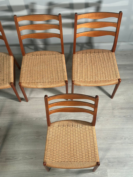 A Set Of 6 Danish Teak Paper cord Dining Chairs By Arne Wahl Iversen