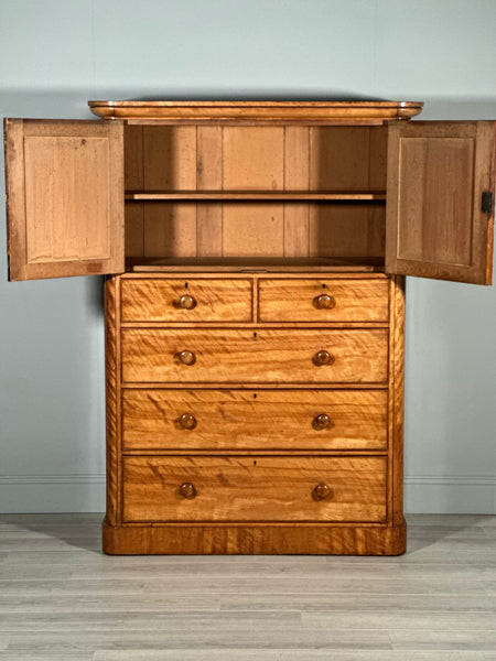 19th Century Satin Birch Housekeepers Cupboard