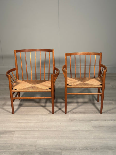 His And Hers Oak & Papercord J82 Armchairs By Jørgen Bækmark For Fdb Møbler 1960s