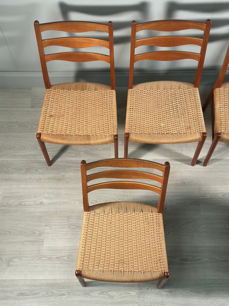 A Set Of 6 Danish Teak Paper cord Dining Chairs By Arne Wahl Iversen