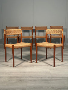 Set of 6 Danish Teak & Papercord Dining Chairs