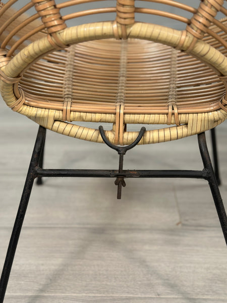 A Pair Of Italian Rattan Lounge Chairs c.1970