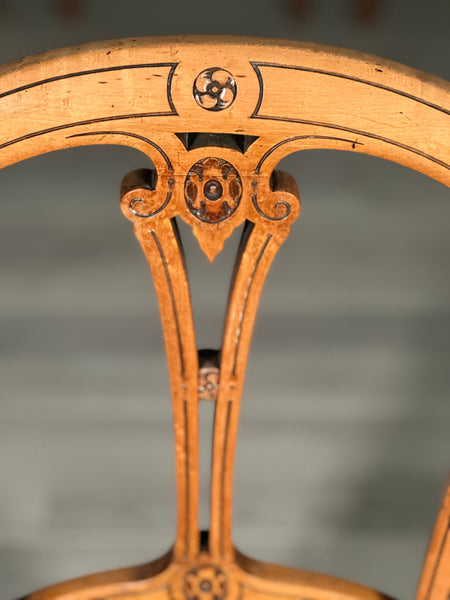 Set Of 4 19th Century Birds Eye Maple Aesthetic Movement Dining Chairs C.1870