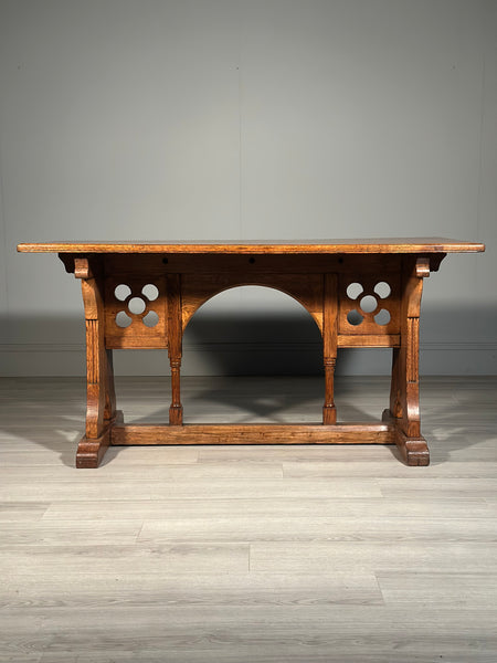 Light Oak Arts And Crafts Gothic Dining Table C.1890
