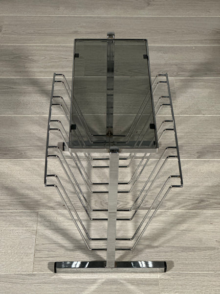 1970’s Chrome And Smoked Glass Magazine Rack