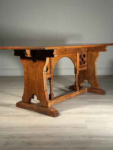 Light Oak Arts And Crafts Gothic Dining Table C.1890