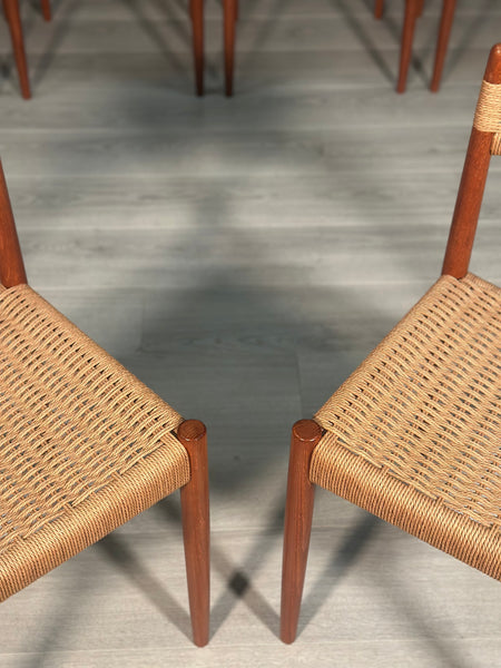 Set of 6 Danish Teak & Papercord Dining Chairs