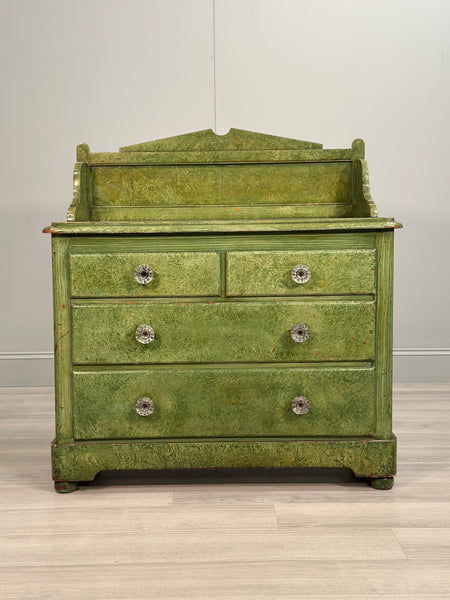 19th Century Pine Chest Of Drawer’s In Green Scumble Paint