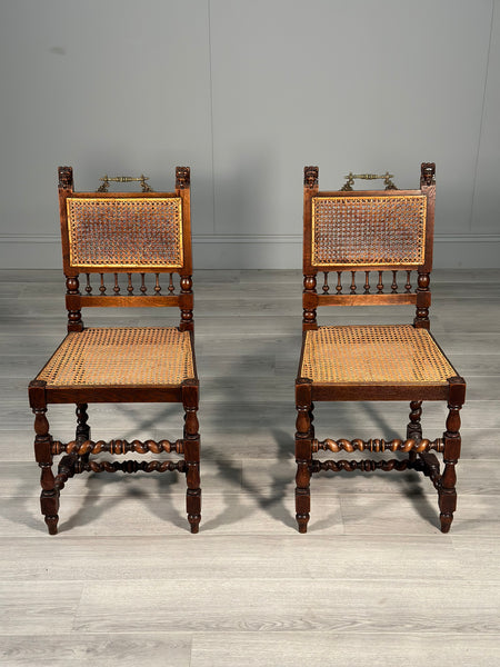 A Pair Of 19th Century Oak Rattan Side Chairs